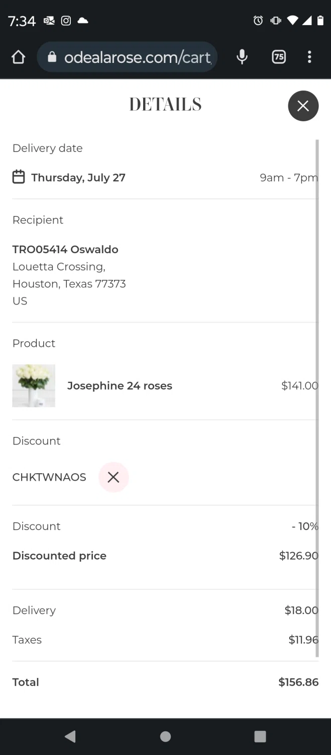 where to use Ode A La Rose promo code box