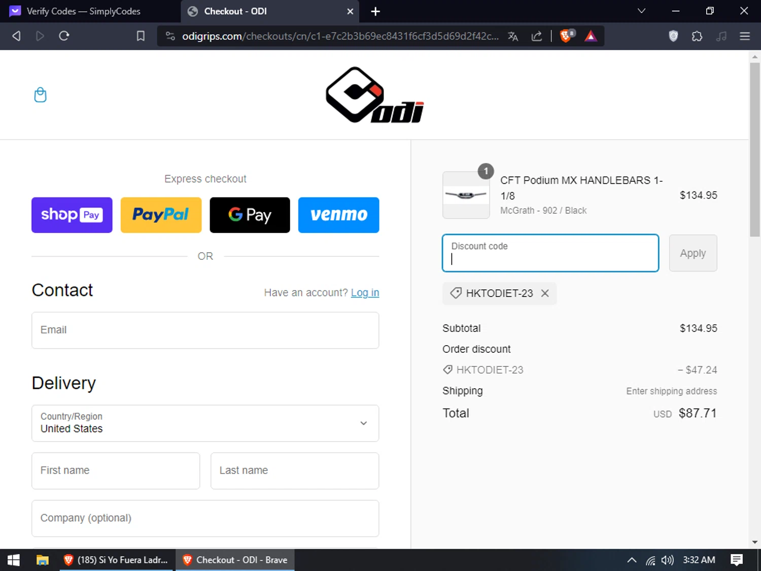 where to use Odi Grips promo code box