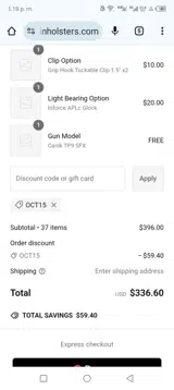 Odin Holsters coupon verification screenshot
