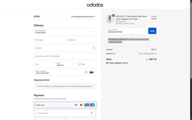 ODODOS checkout page showing ODODOS discount code box | Screenshot taken by SimplyCodes community member on Sep 10, 2025