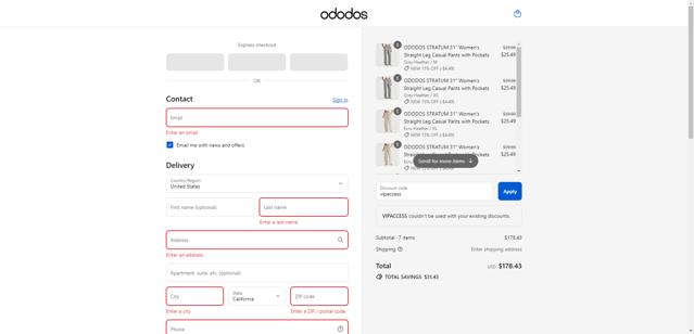 ODODOS checkout page showing ODODOS discount code box | Screenshot taken by SimplyCodes community member on Sep 11, 2025
