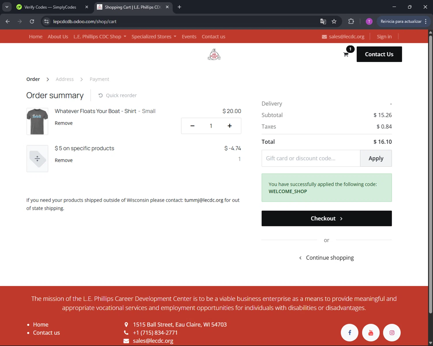 Odoo checkout page showing Odoo discount code box | Screenshot taken by SimplyCodes community member on Nov 20, 2025
