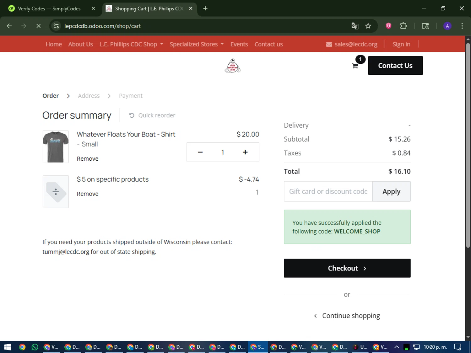 Odoo checkout page showing Odoo discount code box | Screenshot taken by SimplyCodes community member on Dec 18, 2025