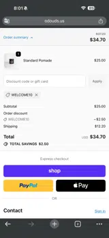Welcome10 coupon verification screenshot