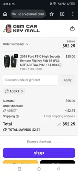 OEM Car Key Mall coupon verification screenshot