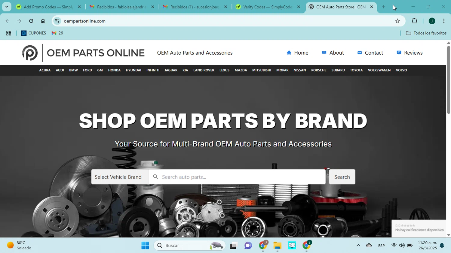 OEM Parts Online promo code screenshot showing code WELCOME10 applied at OEM Parts Online checkout page. Uploaded by SimplyCodes community member jorgejavierherrera on Mar 26, 2025