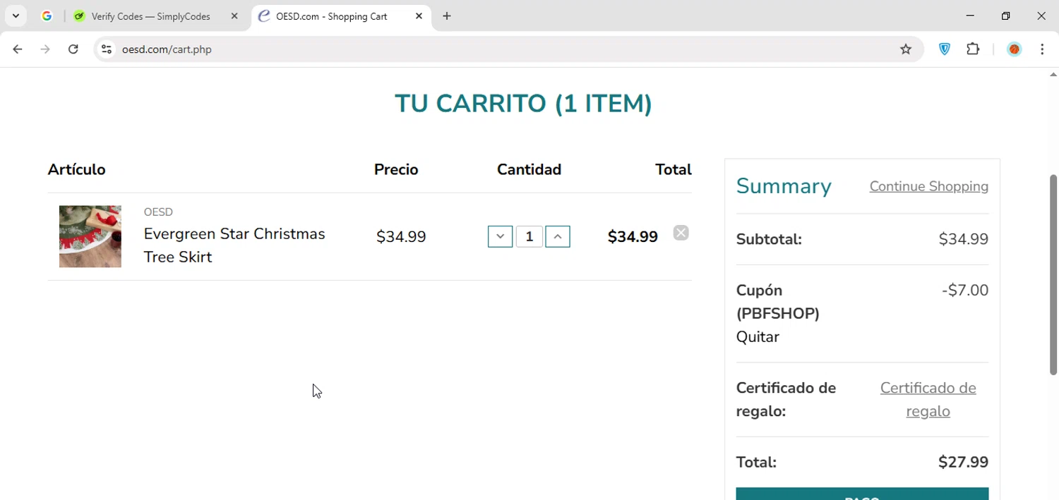 OESD checkout page showing OESD coupon code box | Screenshot taken by SimplyCodes community member on Nov 11, 2025