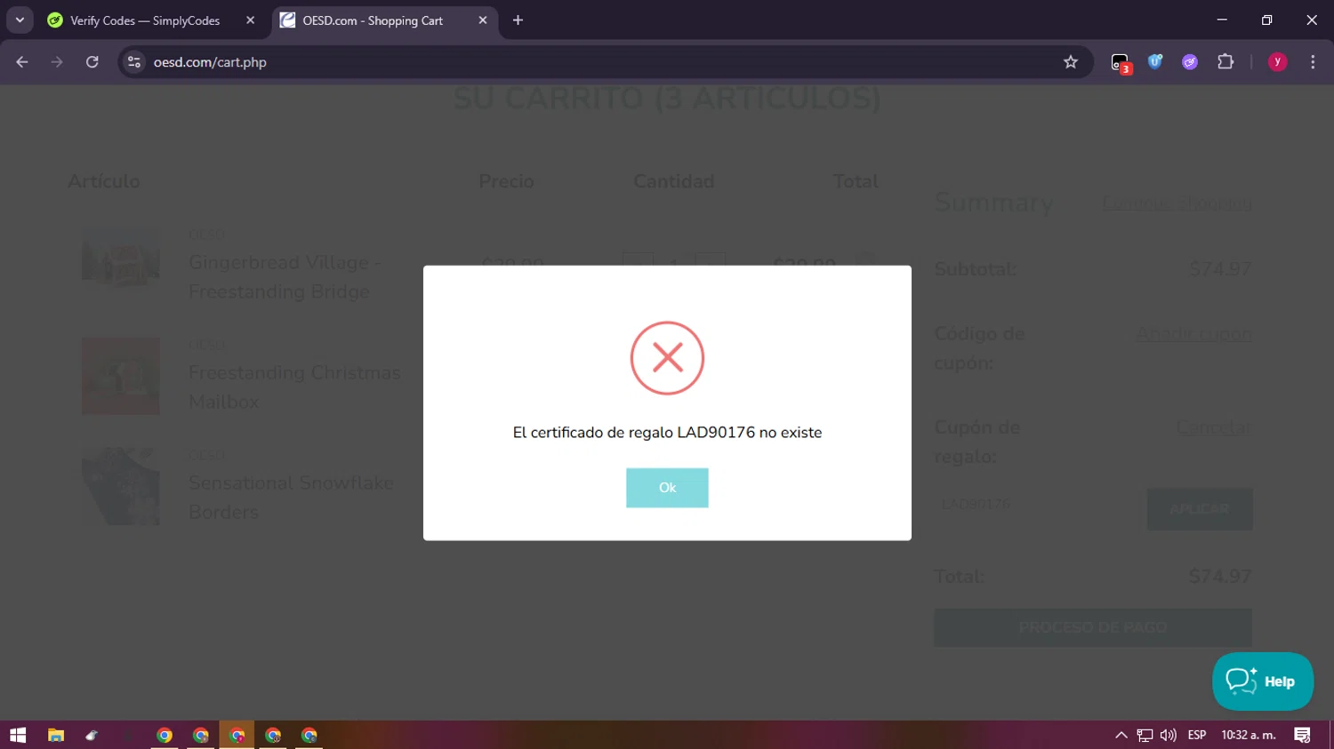 OESD coupon code screenshot showing code LAD90176 applied at OESD checkout page. Uploaded by SimplyCodes community member ValiantFox2134 on Jan 9, 2026