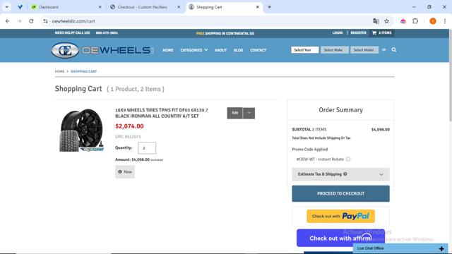 OE Wheels checkout page showing OE Wheels promo code box | Screenshot taken by SimplyCodes community member on Dec 14, 2024