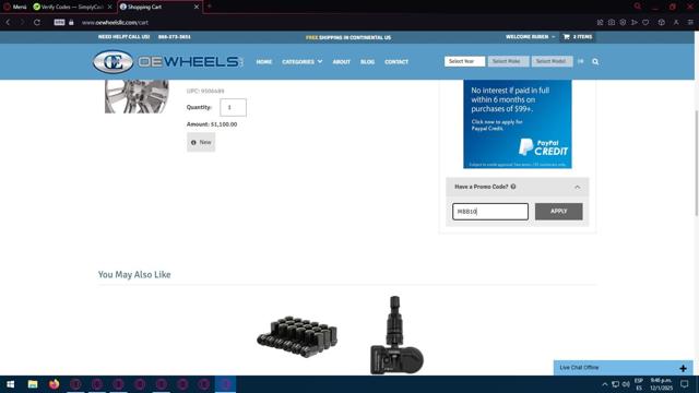 OE Wheels checkout page showing OE Wheels promo code box | Screenshot taken by SimplyCodes community member on Jan 13, 2025