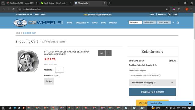 OE Wheels checkout page showing OE Wheels promo code box | Screenshot taken by SimplyCodes community member on Dec 22, 2024