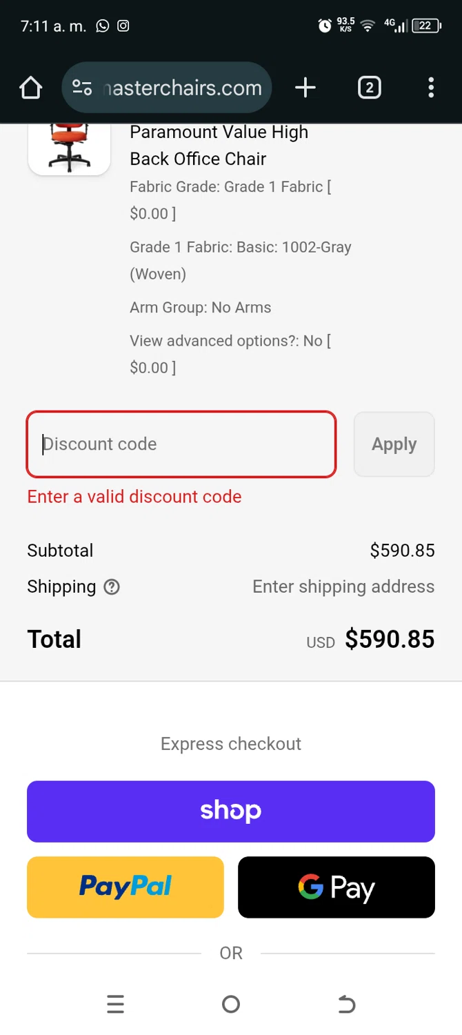 Office Master Chairs promo code screenshot showing code BFCM2025 applied at Office Master Chairs checkout page. Uploaded by SimplyCodes community member TokenAce5969 on Dec 28, 2025