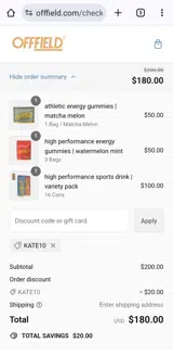 KATE10 coupon verification screenshot