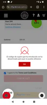 Off-Grid Knives coupon verification screenshot