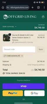 CUBESAUNA4LIFE coupon verification screenshot