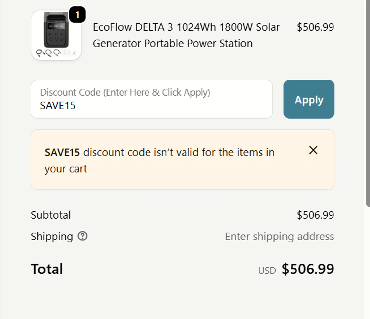 Off Grid Stores discount code screenshot showing code SAVE15 applied at Off Grid Stores checkout page. Uploaded by SimplyCodes community member a2d2c2d211 on Oct 18, 2025
