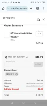 SPRING15 coupon verification screenshot