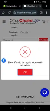 Office Chairs USA coupon verification screenshot
