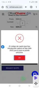 Office Chairs USA coupon verification screenshot