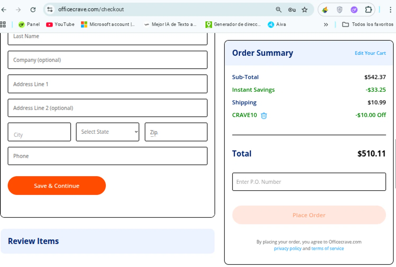 OfficeCrave checkout page showing OfficeCrave coupon code box | Screenshot taken by SimplyCodes community member on Dec 24, 2025