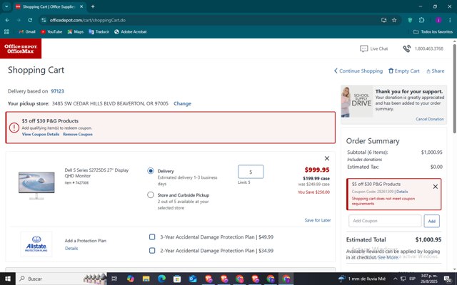Office Depot checkout page showing Office Depot coupon code box | Screenshot taken by SimplyCodes community member on Aug 26, 2025