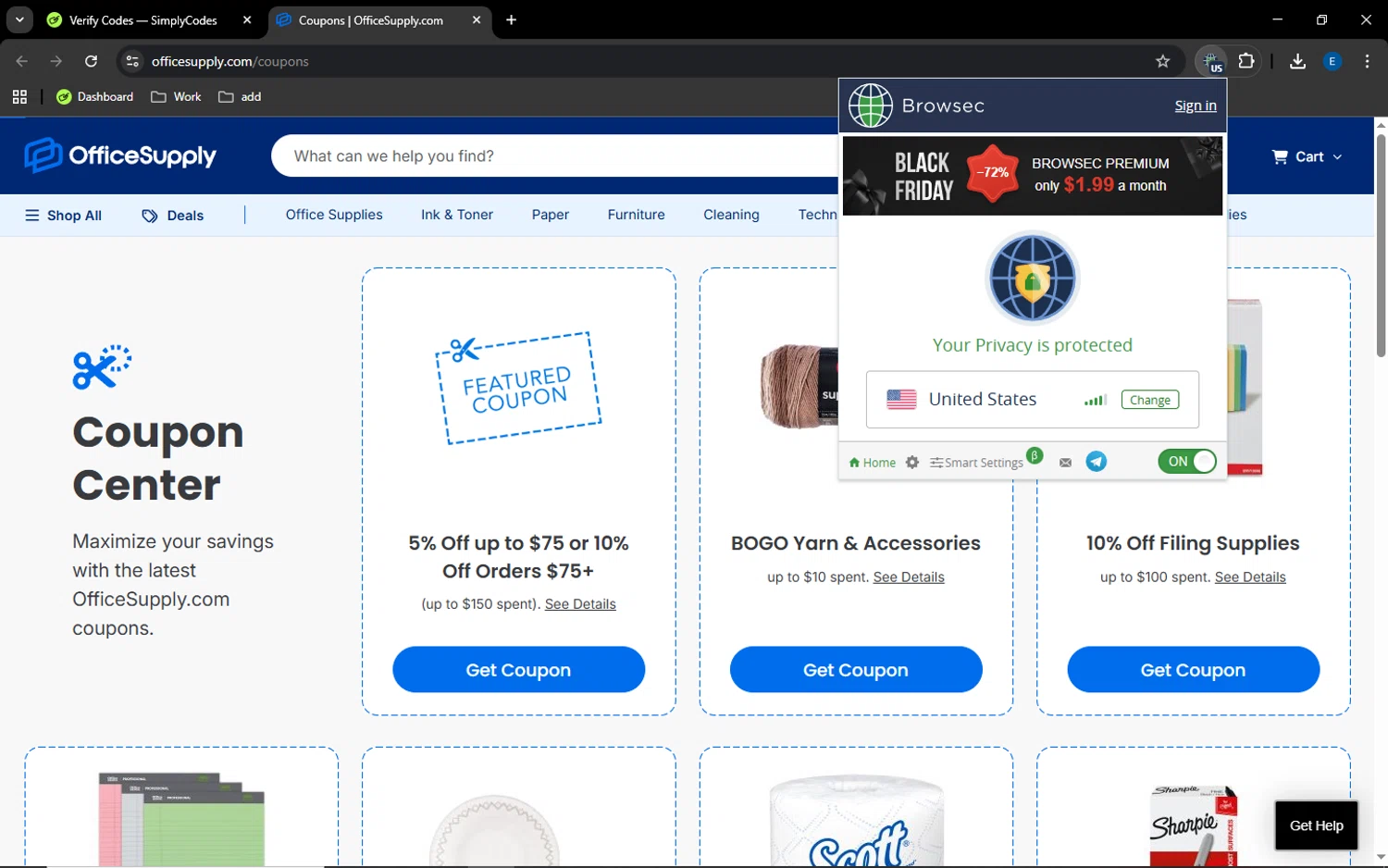 OfficeSupply.com coupon code screenshot showing code SUPPLYLIST applied at OfficeSupply.com checkout page. Uploaded by SimplyCodes community member GoldSaver5472 on Nov 21, 2025