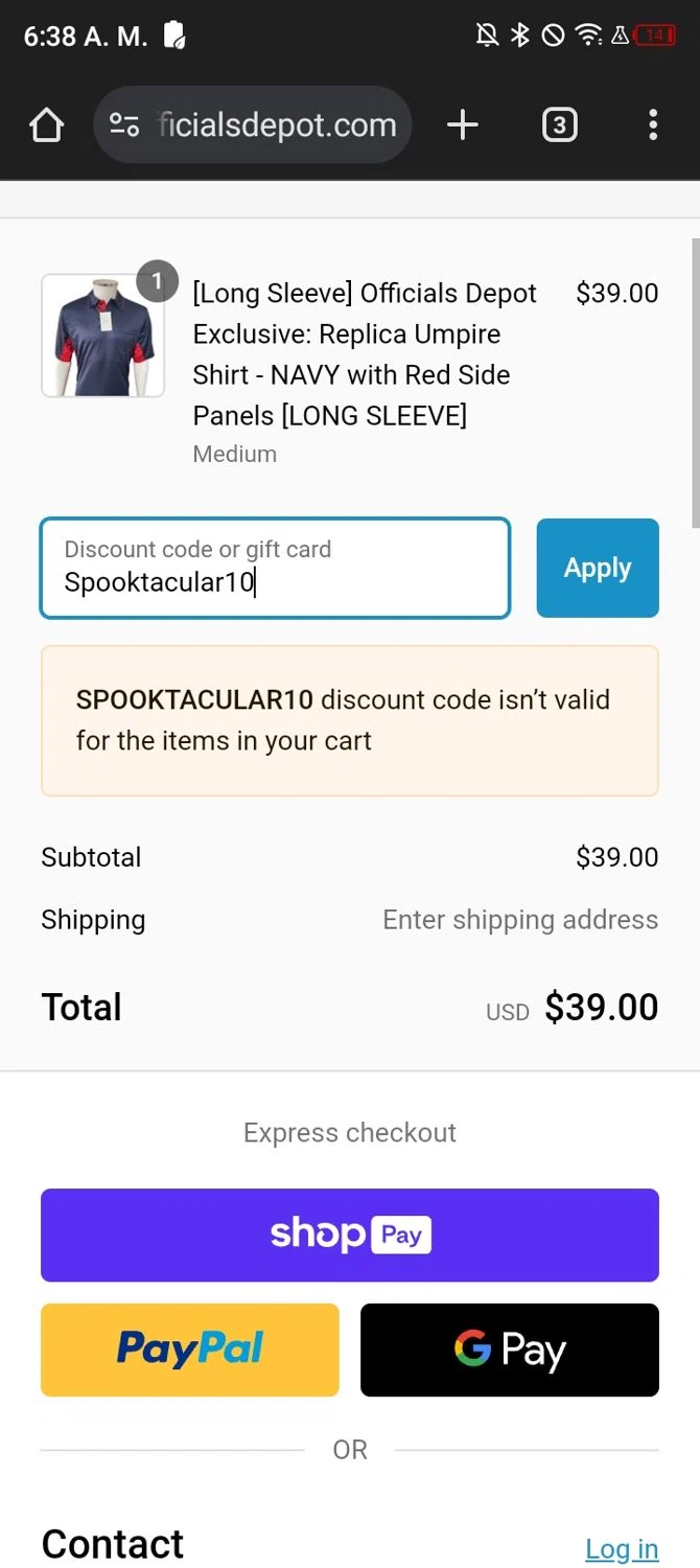 Officials Depot promo code screenshot showing code Spooktacular10 applied at Officials Depot checkout page. Uploaded by SimplyCodes community member Bart_Simpson on Feb 15, 2025