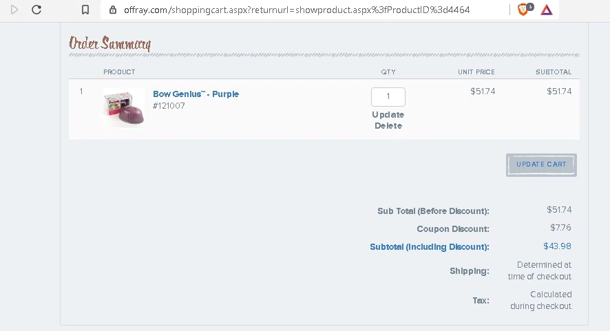 Offray checkout page showing Offray promo code box | Screenshot taken by SimplyCodes community member on Mar 27, 2021