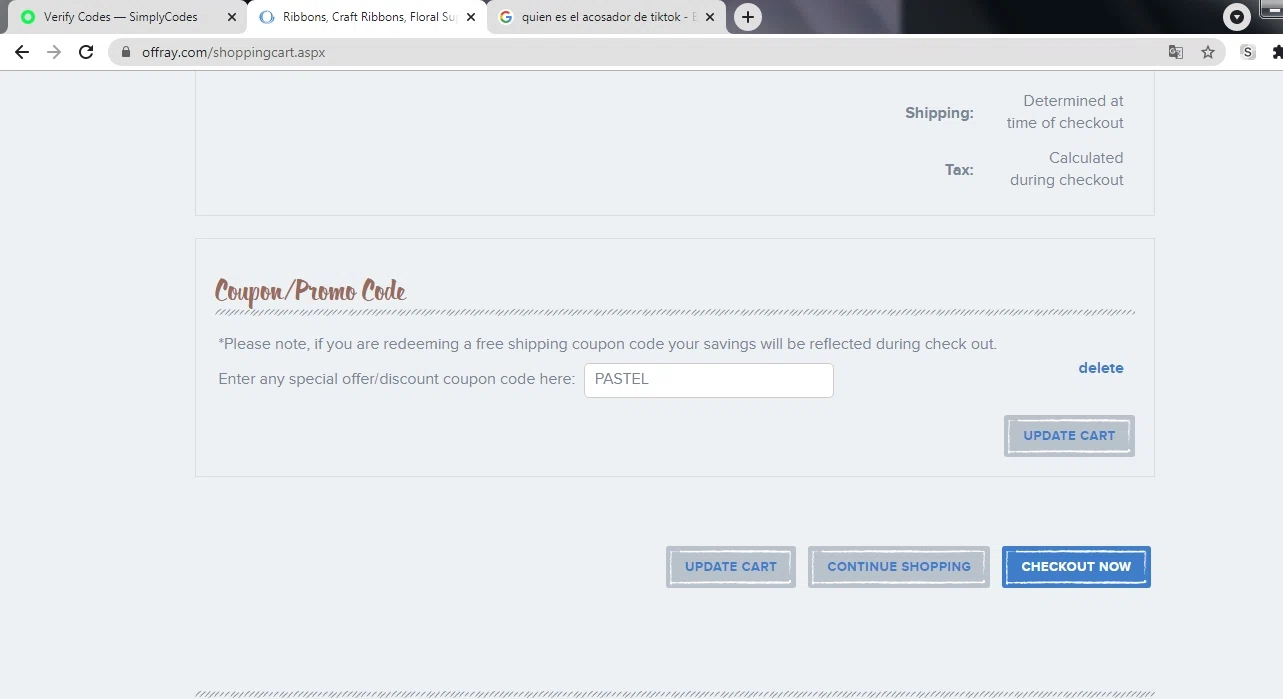 Offray checkout page showing Offray promo code box | Screenshot taken by SimplyCodes community member on Apr 17, 2021