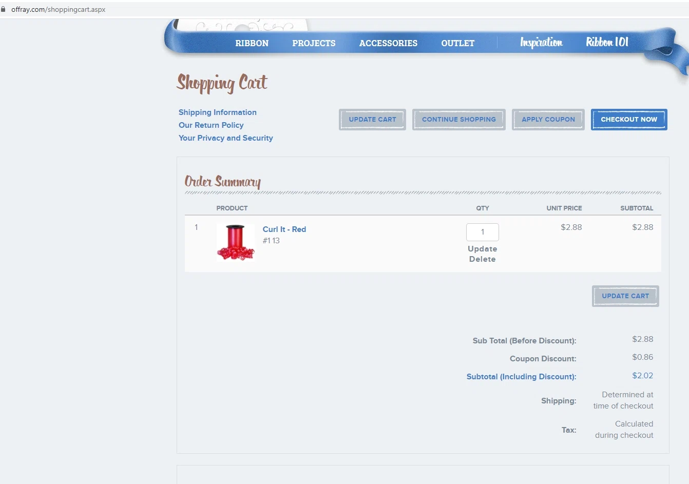 Offray checkout page showing Offray promo code box | Screenshot taken by SimplyCodes community member on Mar 19, 2021