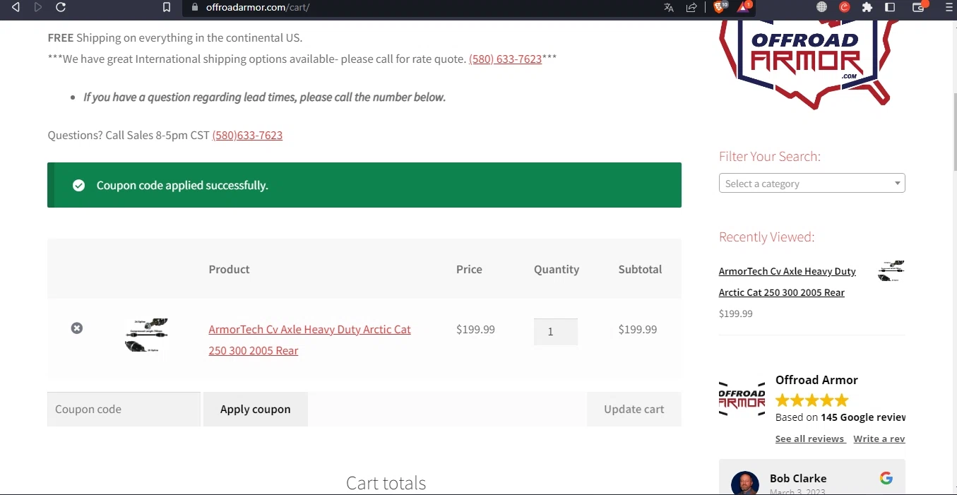 how to use Offroad Armor coupons