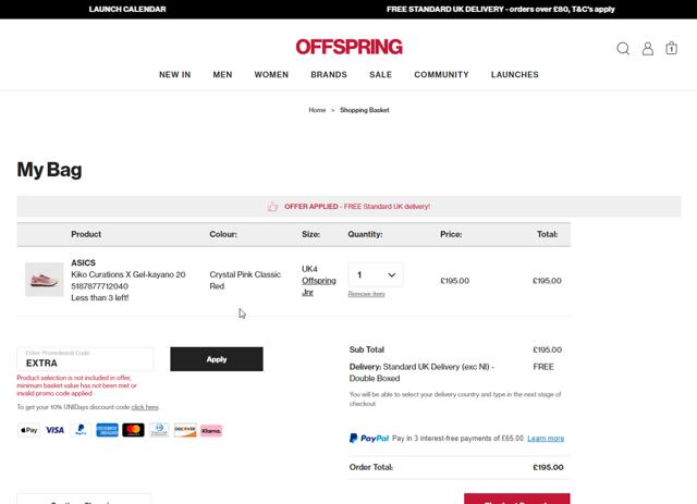 Offspring checkout page showing Offspring promo code box | Screenshot taken by SimplyCodes community member on Dec 12, 2024