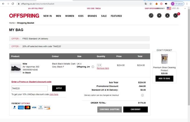 Offspring checkout page showing Offspring promo code box | Screenshot taken by SimplyCodes community member on May 14, 2020
