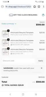 SAVEMORE coupon verification screenshot