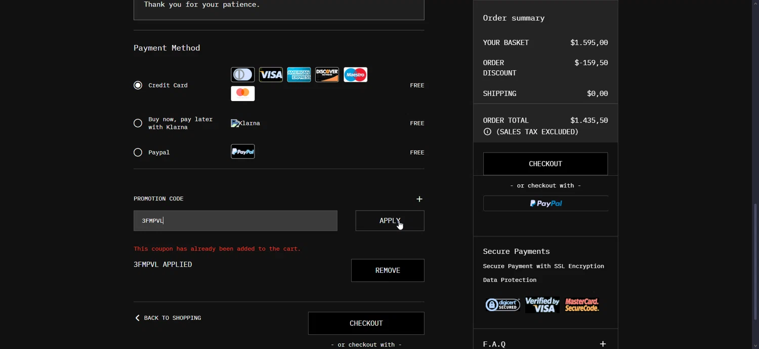Off-White checkout page showing Off-White promo code box | Screenshot taken by SimplyCodes community member on Nov 27, 2025