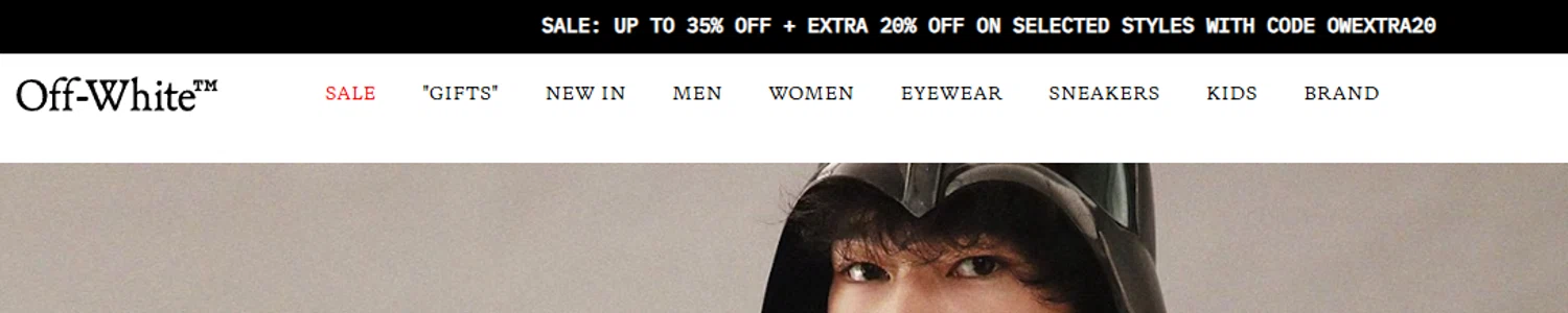 Off-White promo code screenshot showing code OWEXTRA20 applied at Off-White checkout page. Uploaded by SimplyCodes community member aumentadax10 on Dec 10, 2025