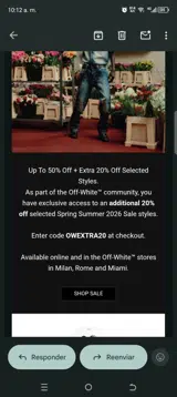 Off-White coupon verification screenshot