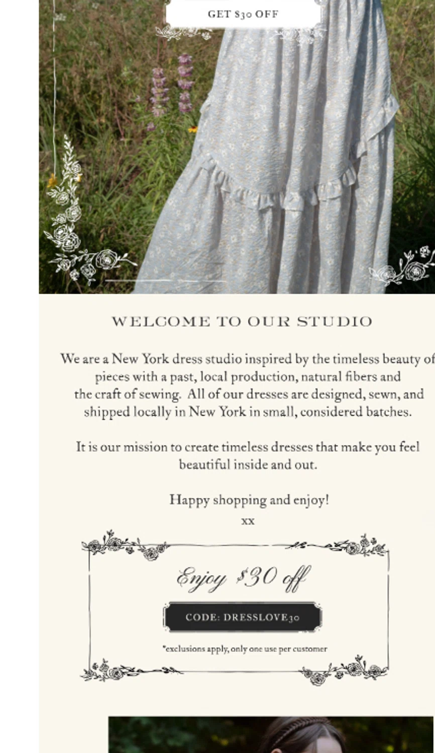 Of Her Own Kind promo code screenshot showing code DRESSLOVE30 applied at Of Her Own Kind checkout page. Uploaded by SimplyCodes community member Jmhernand1 on Oct 18, 2025