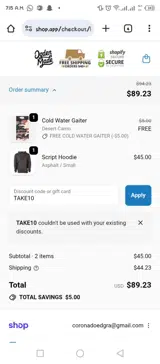 TAKE10 coupon verification screenshot