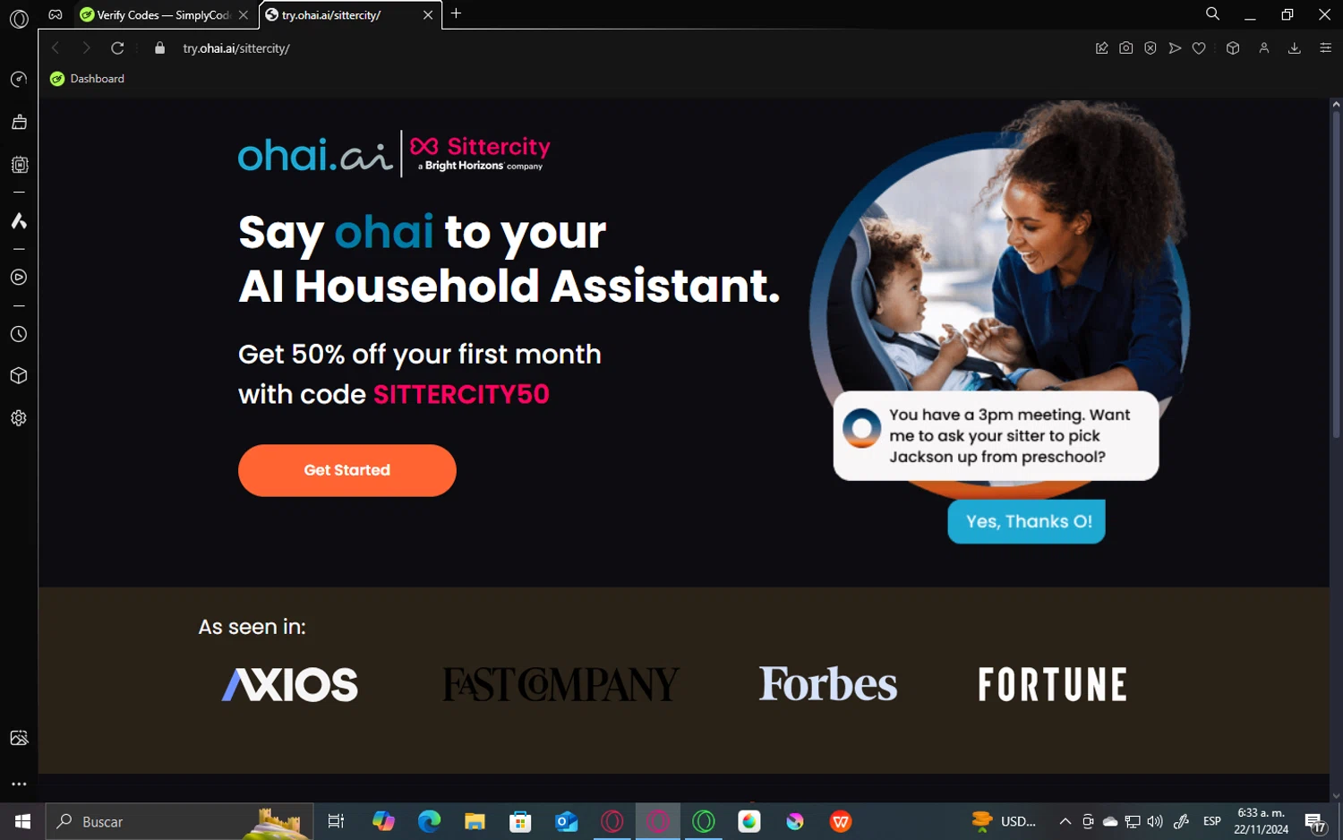Ohai.ai checkout page showing Ohai.ai promo code box | Screenshot taken by SimplyCodes community member on Nov 22, 2024