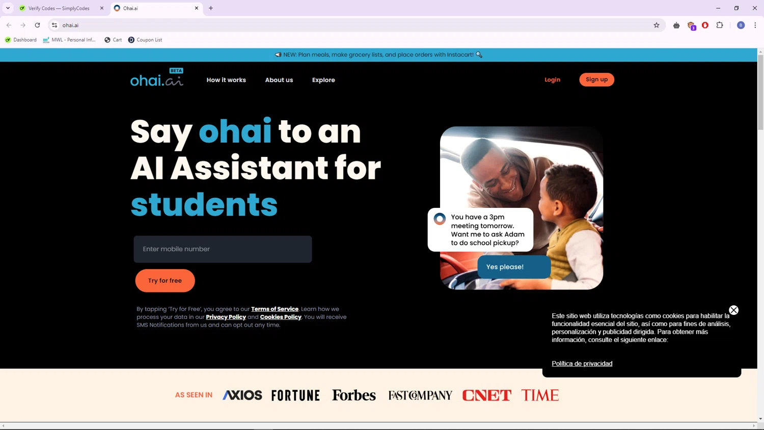 Ohai.ai checkout page showing Ohai.ai promo code box | Screenshot taken by SimplyCodes community member on Oct 13, 2024