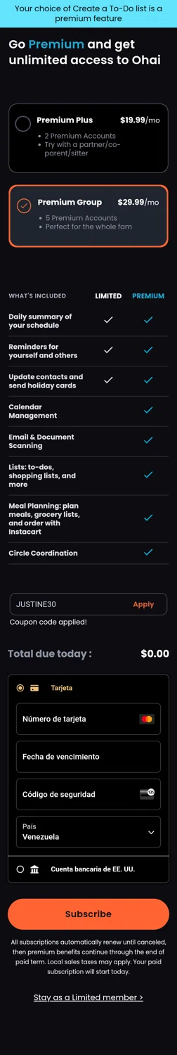 Ohai.ai promo code screenshot showing code JUSTINE30 applied at Ohai.ai checkout page. Uploaded by SimplyCodes community member CarmenAyuth on Mar 10, 2025