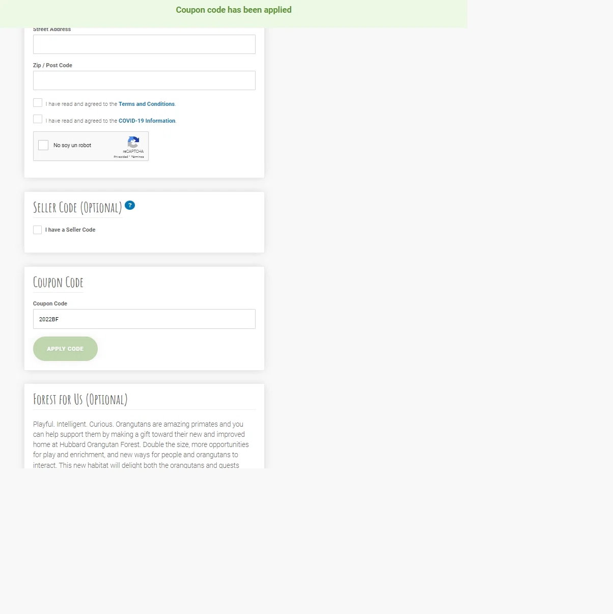 Omaha's Henry Doorly Zoo and Aquarium checkout page showing Omaha's Henry Doorly Zoo and Aquarium promo code box | Screenshot taken by SimplyCodes community member on Jun 6, 2023