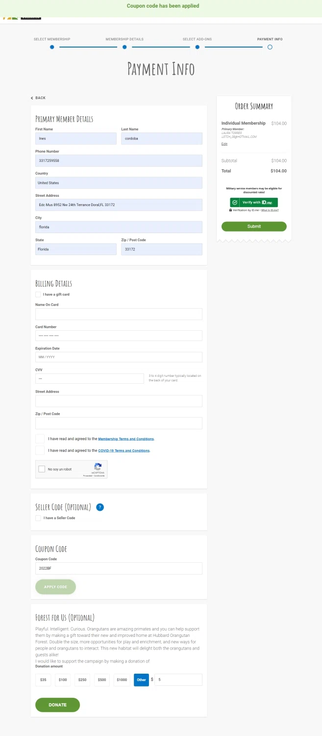Omaha's Henry Doorly Zoo and Aquarium checkout page showing Omaha's Henry Doorly Zoo and Aquarium promo code box | Screenshot taken by SimplyCodes community member on Jul 30, 2023