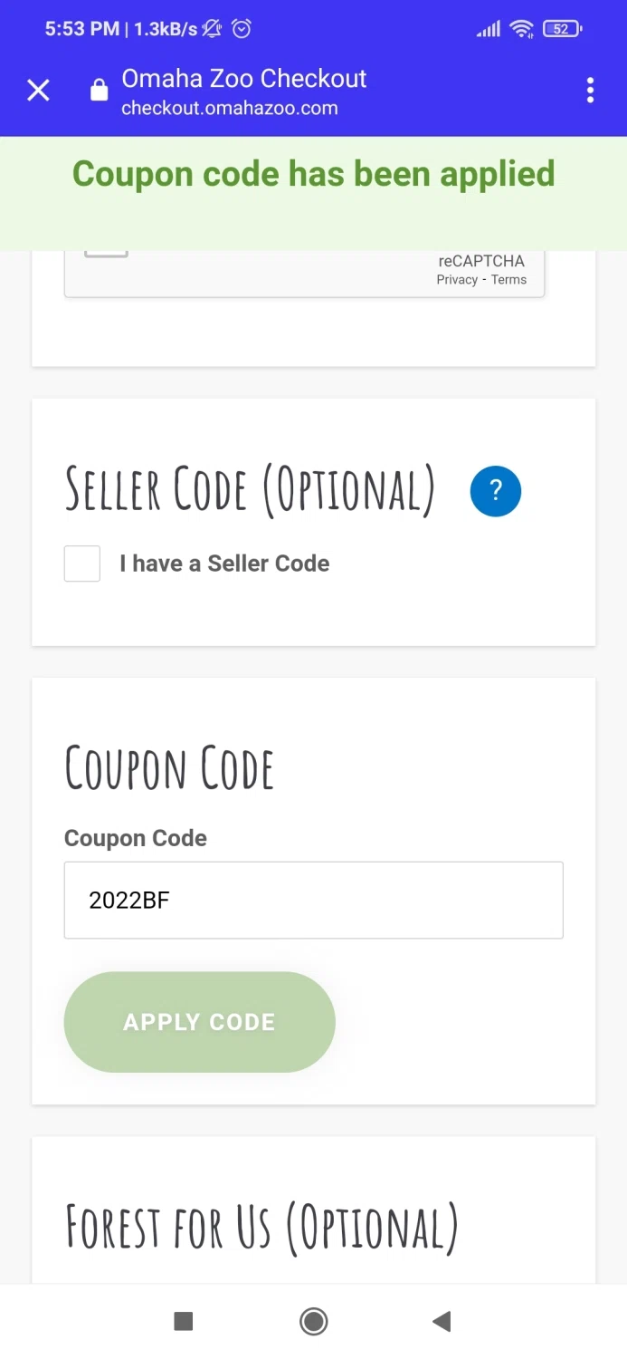 Omaha's Henry Doorly Zoo and Aquarium checkout page showing Omaha's Henry Doorly Zoo and Aquarium promo code box | Screenshot taken by SimplyCodes community member on Aug 9, 2023