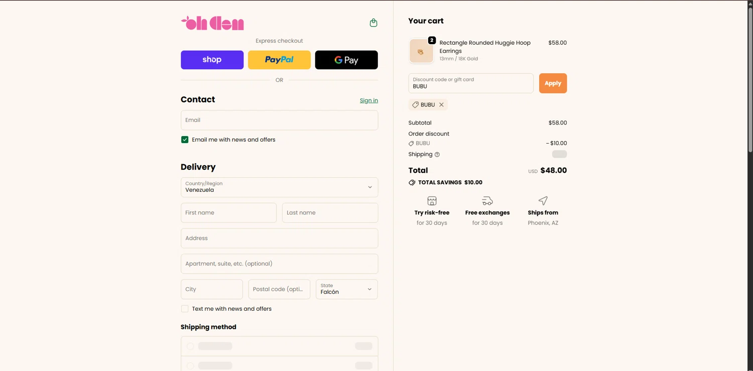 Oh Clementine discount code screenshot showing code BUBU applied at Oh Clementine checkout page. Uploaded by SimplyCodes community member MagnificentTitan8616 on Dec 3, 2025