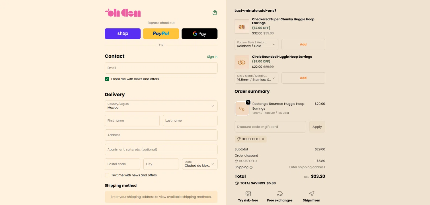 Oh Clementine discount code screenshot showing code houseoflu applied at Oh Clementine checkout page. Uploaded by SimplyCodes community member Dorothy on Nov 2, 2025