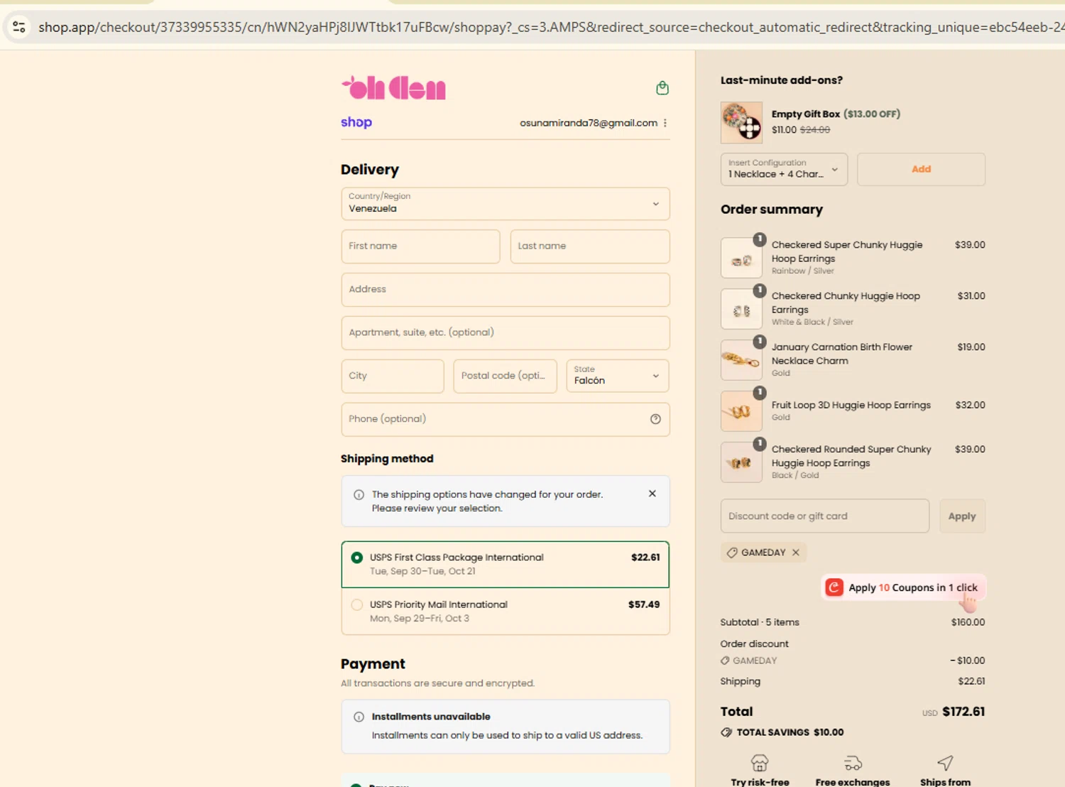 Oh Clementine discount code screenshot showing code gameday applied at Oh Clementine checkout page. Uploaded by SimplyCodes community member manu_sito20 on Sep 14, 2025
