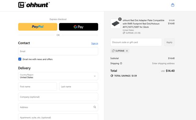 ohhunt checkout page showing ohhunt discount code box | Screenshot taken by SimplyCodes community member on Sep 12, 2025