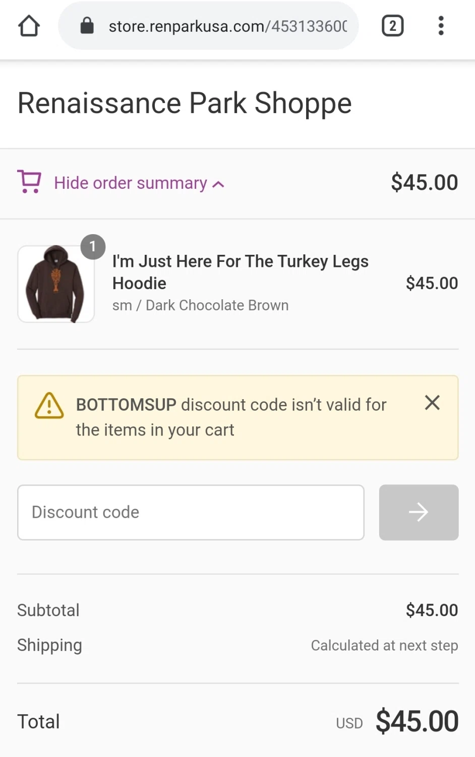 Ohio Renaissance Festival checkout page showing Ohio Renaissance Festival promo code box | Screenshot taken by SimplyCodes community member on Feb 22, 2021
